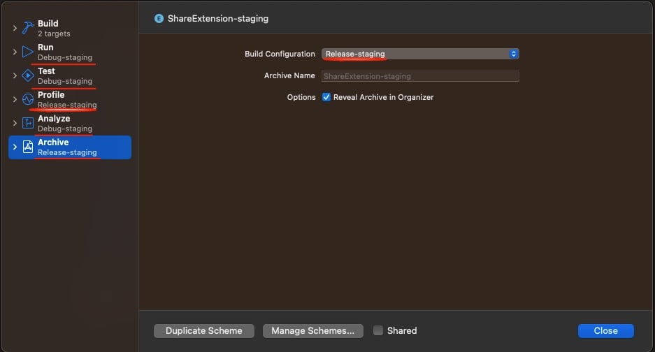Create a new Share Extension scheme for staging
